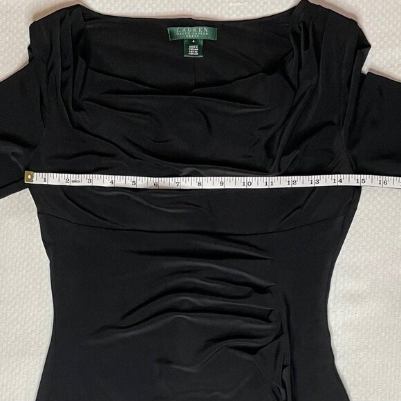 Lauren by Ralph Lauren Black Cowl Neck Ruched Midi Dress | Size 4 - Picture 6 of 8